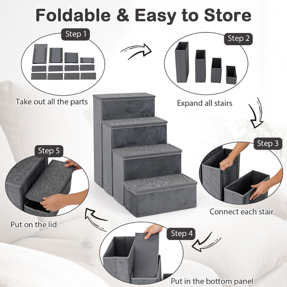 4-Step Dog Stairs Non-slip Foldable Dog Ramp With Adjustable Steps - Image 8