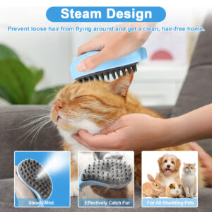 Cat Steam Brush For Shedding - Steamy Cat Brush For Indoor Cats, Cat Hair Steam Brush For Massage, Spritz Defur Comb For Cats, Pet Steamer For Dogs