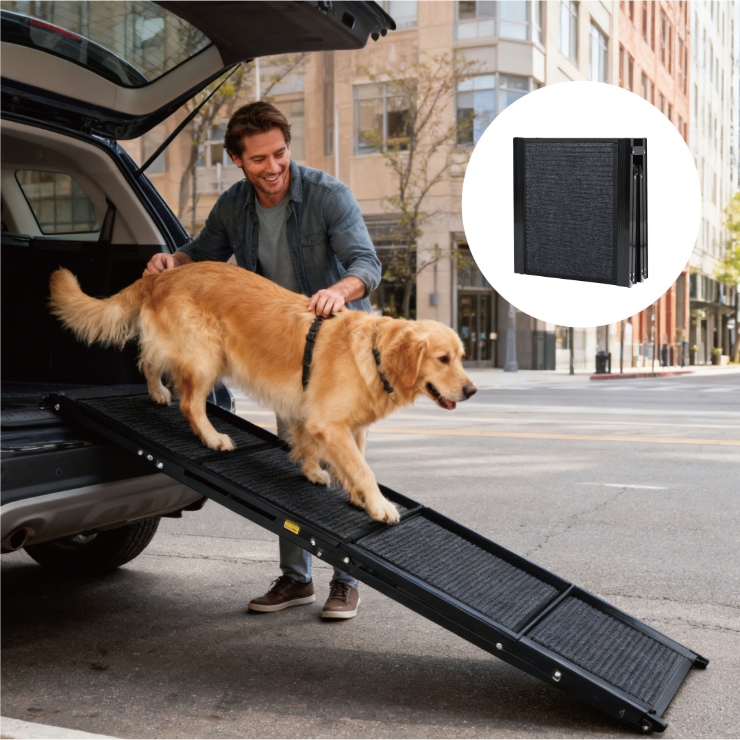 Dog Ramp For Car 65x17 Large Folding Pet Stair Ramps For Truck, SUV, With Non-Slip Surface, Up To 250LBS, Outdoor Dog Car Ramp For Medium Large Dogs, Portable Pet Steps - Image 2