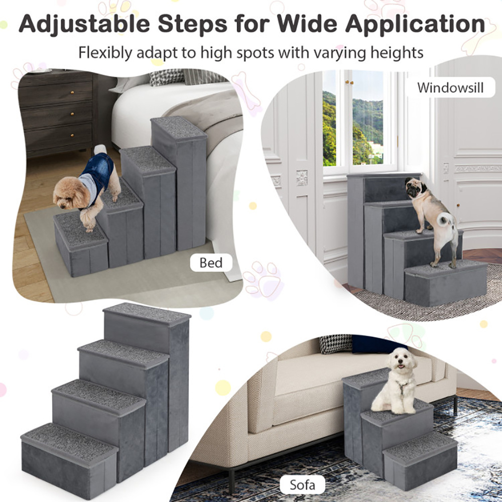 4-Step Dog Stairs Non-slip Foldable Dog Ramp With Adjustable Steps - Image 6