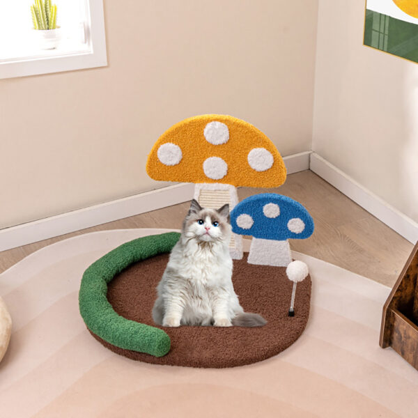 Mushroom Cat Bed with Sisal Scratch Panel.