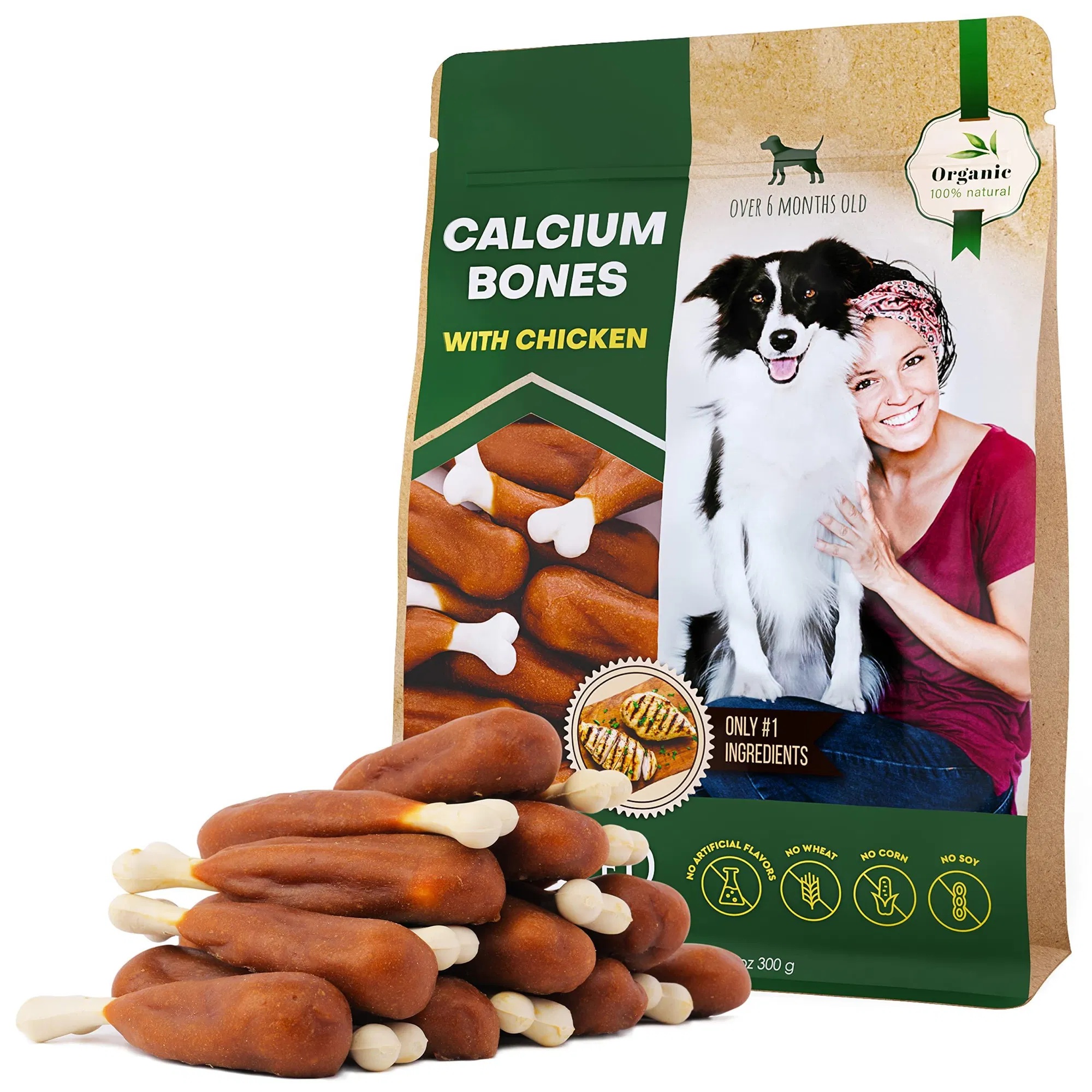 Dog Calcium Bones Wrapped Chicken & Rawhide Free Chew Treats Pet Healthy Dried Snacks Grain Free Organic Meat Chews For Training Small Large Dogs