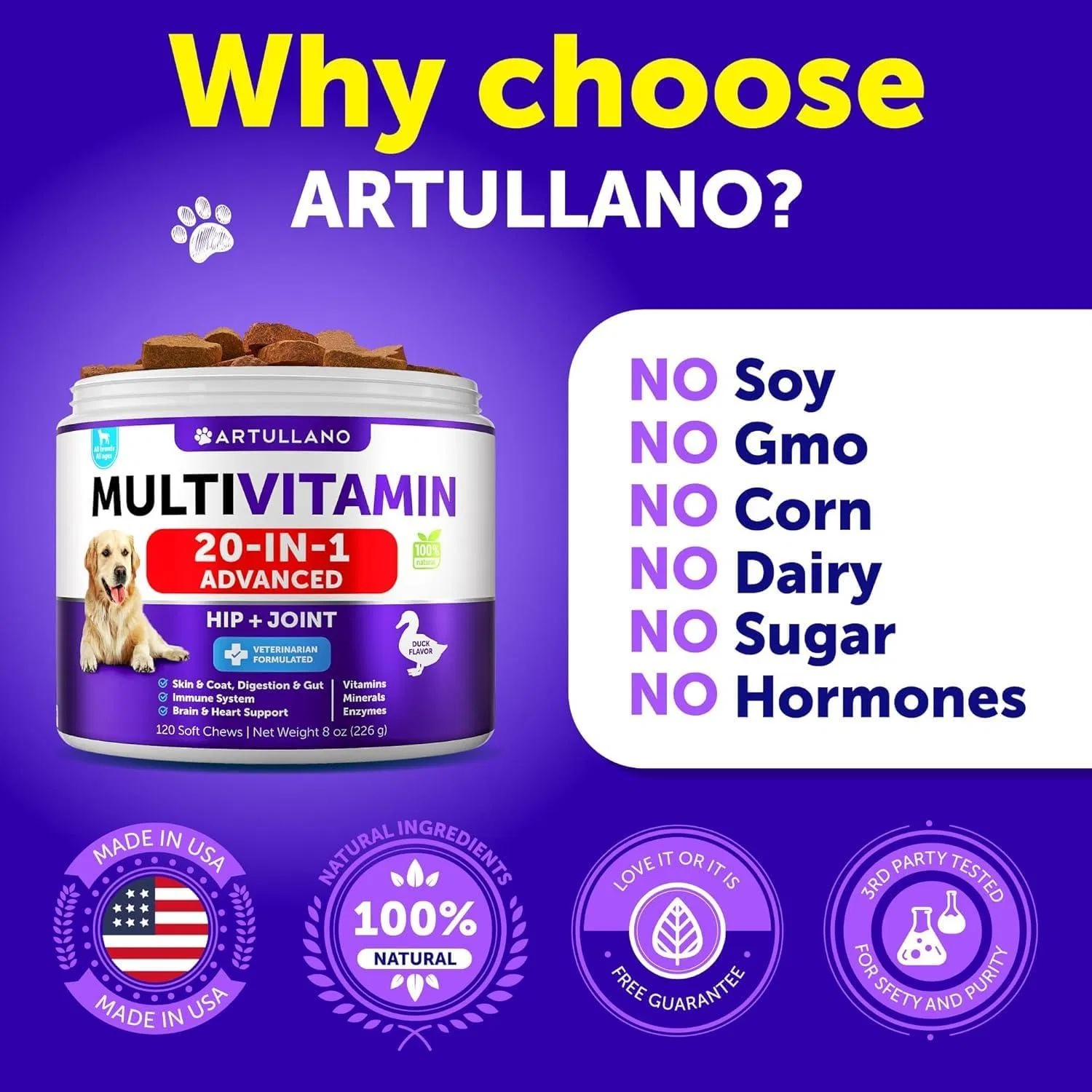 Dog Multivitamin Chewable With Glucosamine 20 In 1 Dog Vitamins And Supplements Senior & Puppy Multivitamin For Dogs Pet Joint Support Health Immunity Mobility Gut Skin 120 Chews - Image 5